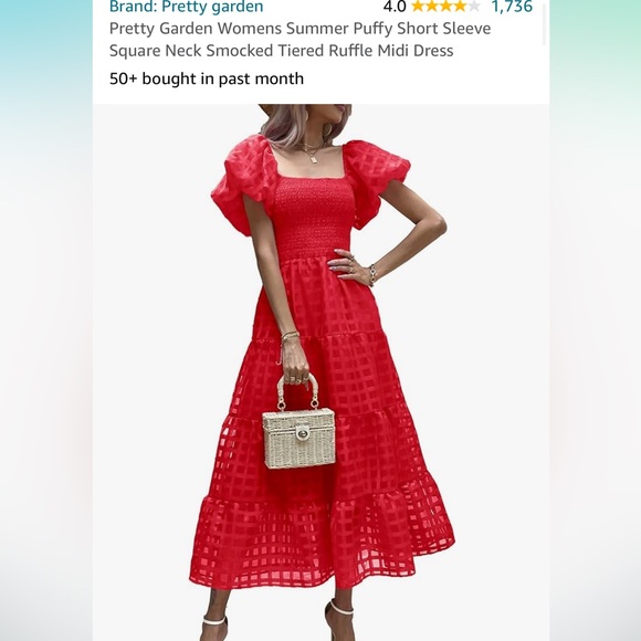Amazon Pretty Garden Red Puff Sleeve Tiered Ruffle Dress NWT - Picture 2 of 2